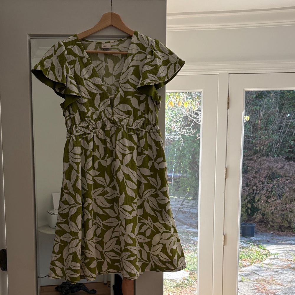 a new day Green and White Leaf Print Mini Dress